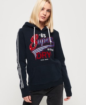 Superdry American Script Flock Női Kapucnis Pulóver Sötétkék | DFCJM1657